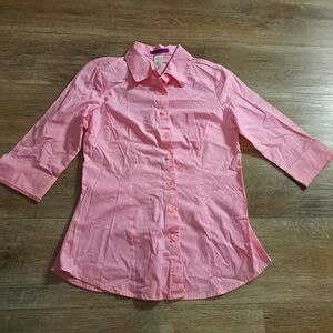 MOJO Pink Button-Up Shirt Cotton Spandex 3/4 Sleeves Women's Top NWOT